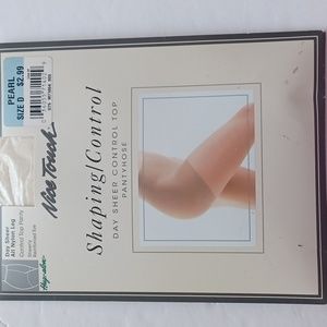Nice touch shaping control top day sheer pearl pantyhose size D reinforced toe